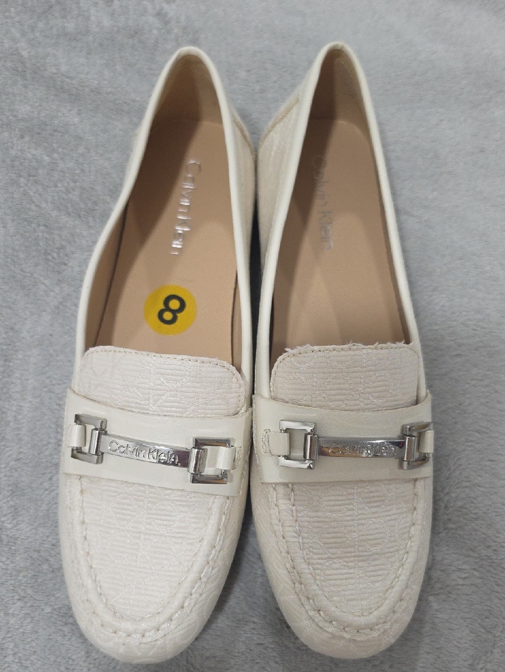 Calvin Klein Women's Off-White Textured Loafer Flats with Silver Hardware
